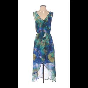 Jennifer Lopez size XS blue green maxi sleeveless asymmetrical dress